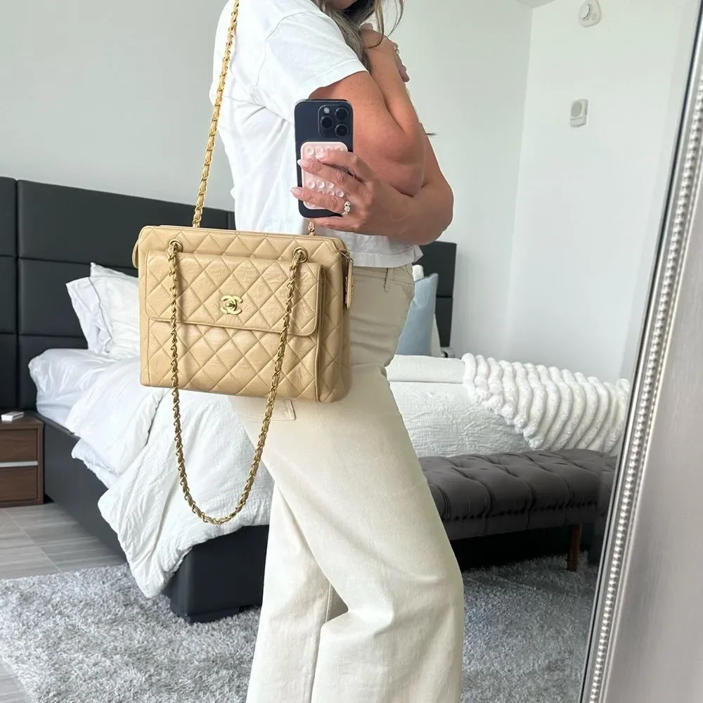 Chanel Caviar Vintage Tote Bag with Double chain straps